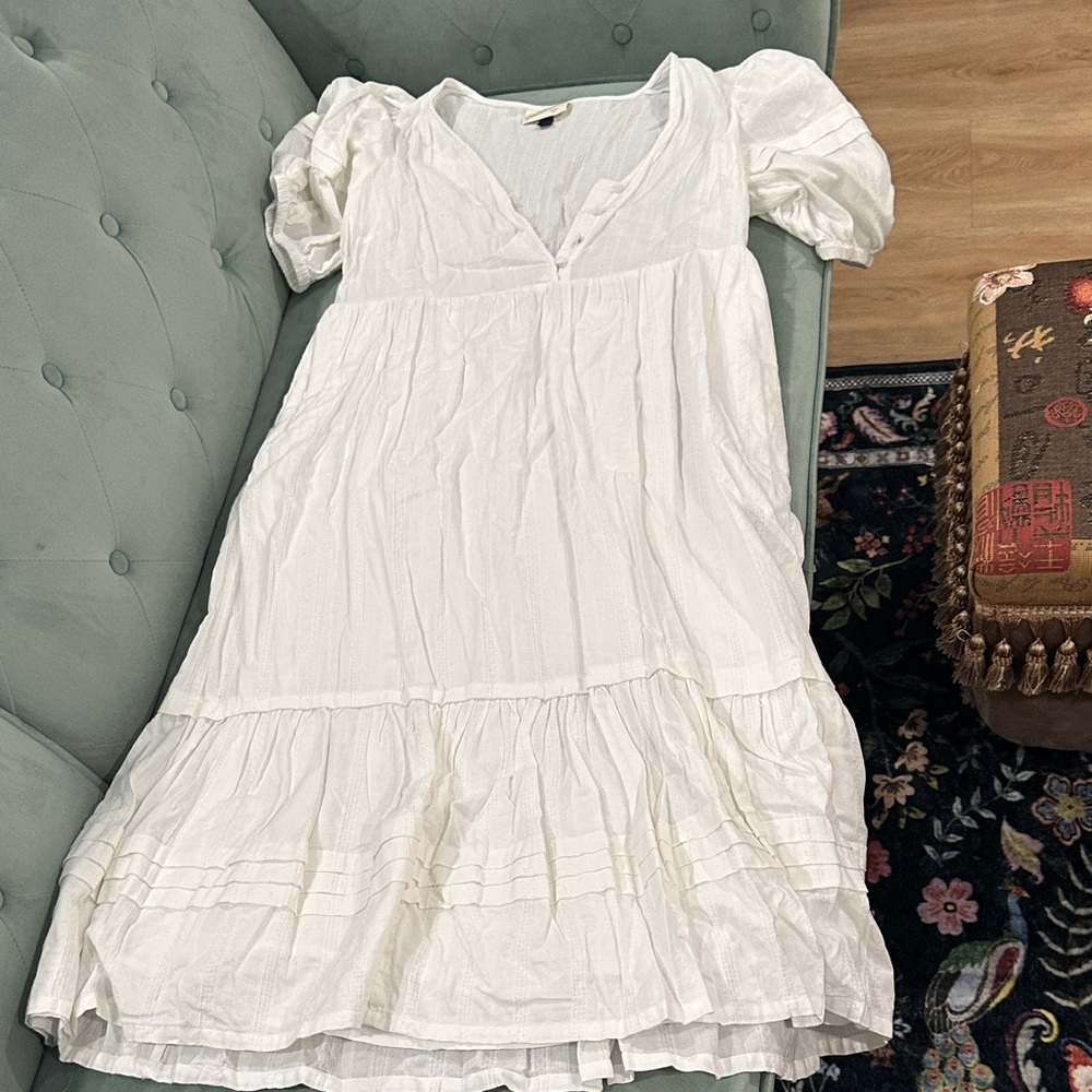 Universal Thread White Midi Dress with Puff Sleeves